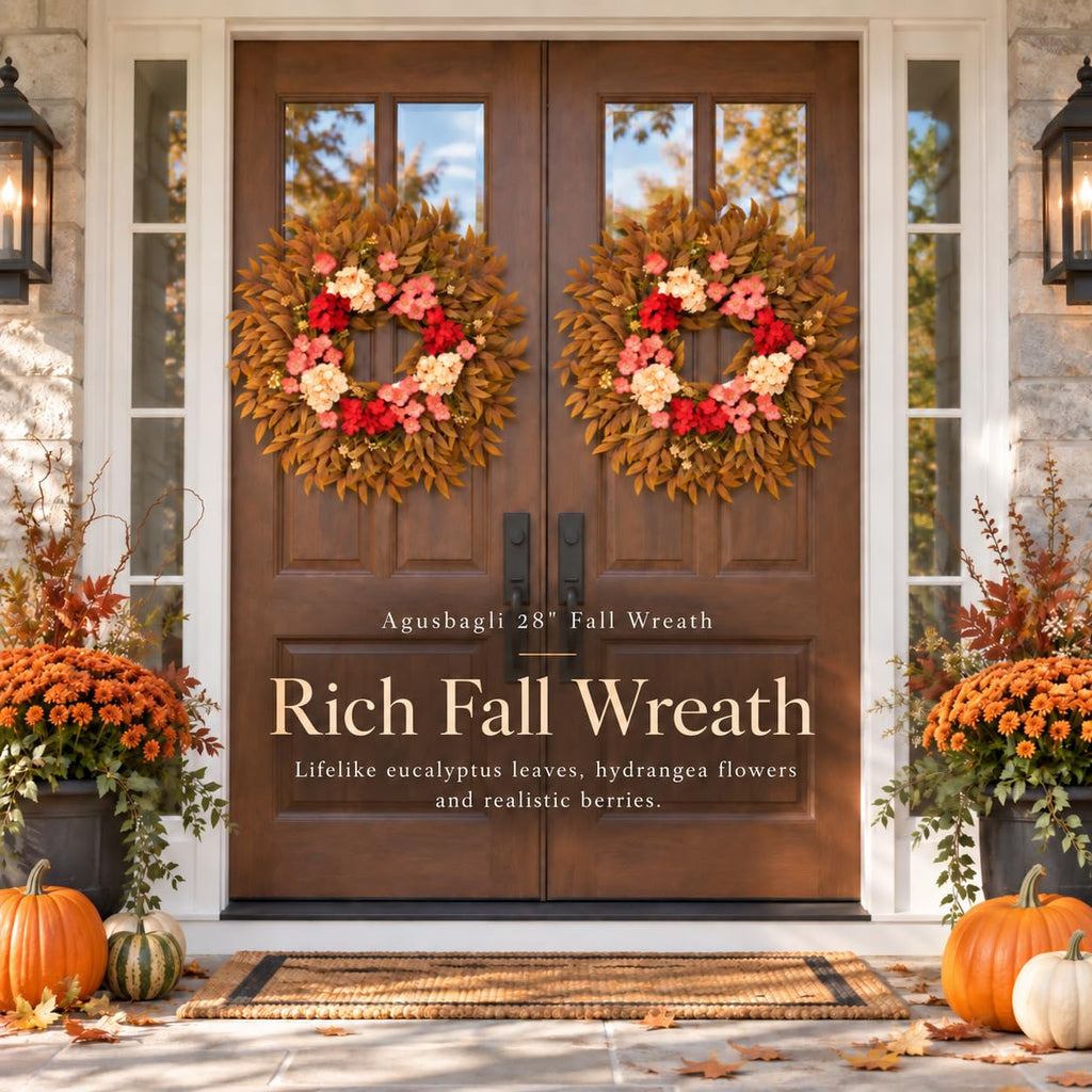 28" Fall Wreath for Front Door with Eucalyptus & Hydrangea