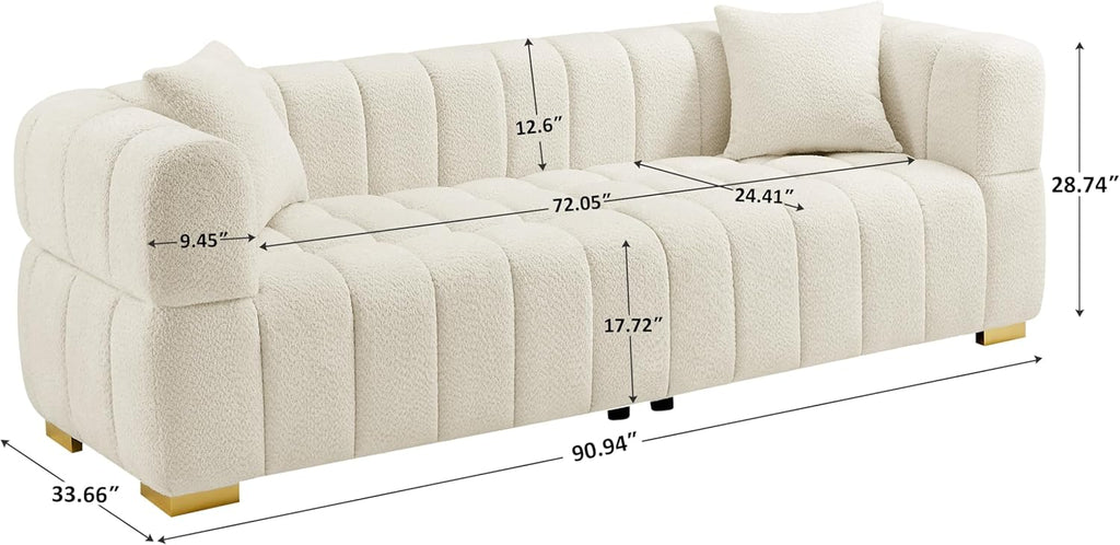 90.94"Cloud Sofa Couch, Modern Deep Seat Boucle Sofa, Oversized Upholstered 3-Seater Comfy Couch Loveseat , White (1