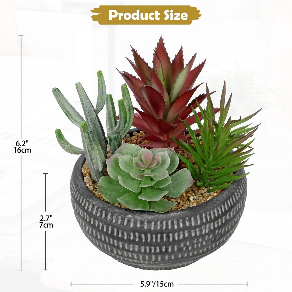 Fake Succulents in Black Cement Pot, Artificial Succulent Plants Arrangement Decor, Small Faux Potted Plants Tabletop