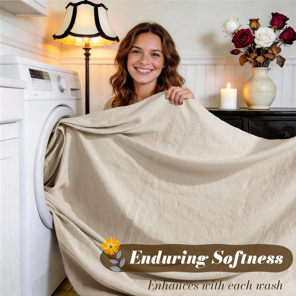 100% French Pure Linen Sheets, Breathable and Durable Linen King Sheets, Anti-Tear Linen Bed Sheets, Machine