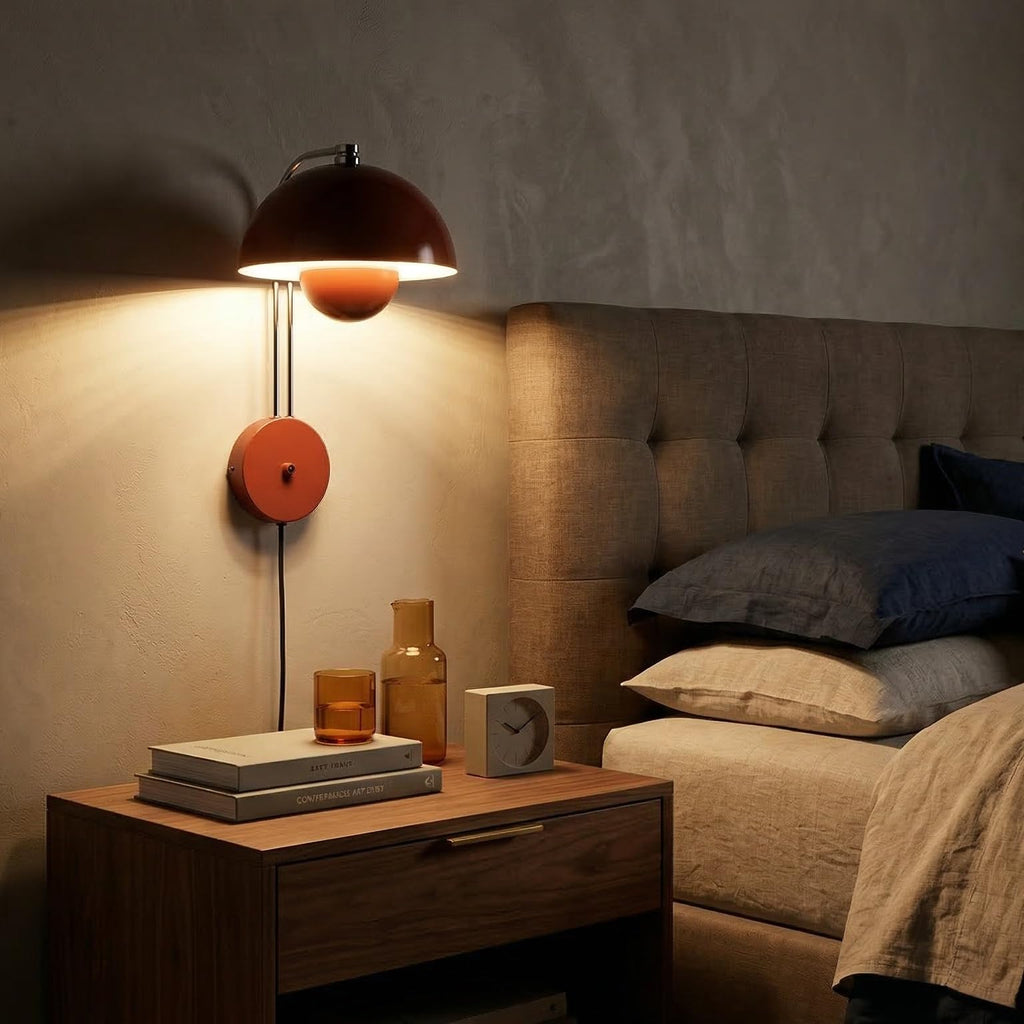 Mid-Century Modern Bud Plug in Wall Sconces, Rust Red