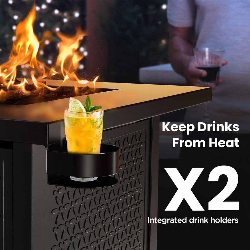 Propane Fire Pits 32 Inch Outdoor Gas Fire Pit, 50, 000 BTU Steel Fire Table with Lid and Lava Rock, Add Warmth and