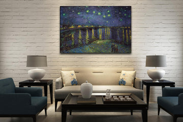 Vincent Van Gogh Canvas Wall Art - Starry Night Over The Rhone Painting, Framed Classic Artwork Picture Print Decor