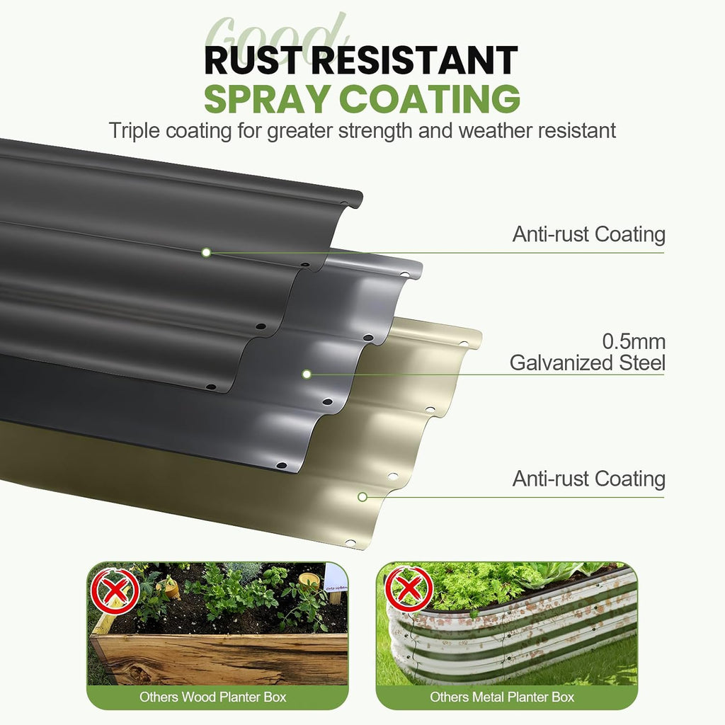 Round Raised Garden Bed Outdoor, 3x3x1ft, 2Pcs, Dark Grey | Galvanized Steel Planter Box, Rubber Edge Trim