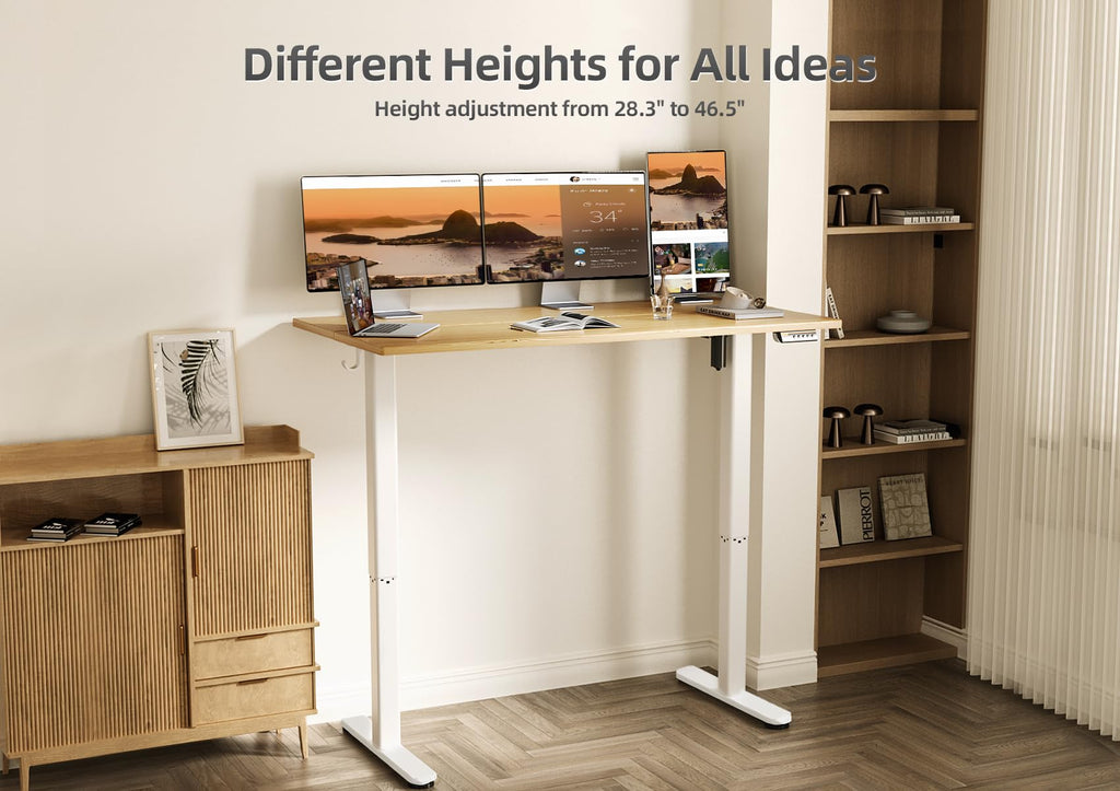 Electric Height Adjustable Standing Desk, 55x24 Inch, Bamboo