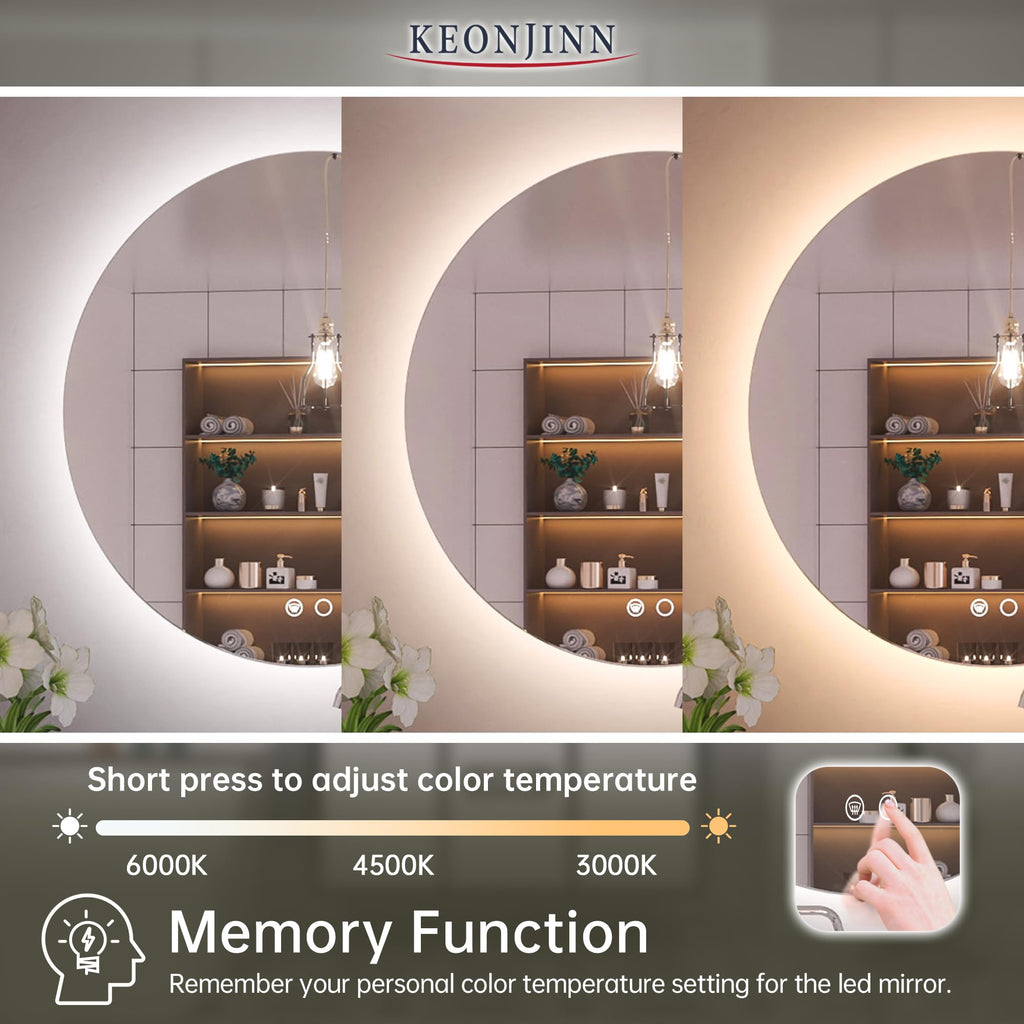 24 Inch Round Backlit Mirror Bathroom, Effortless Installation