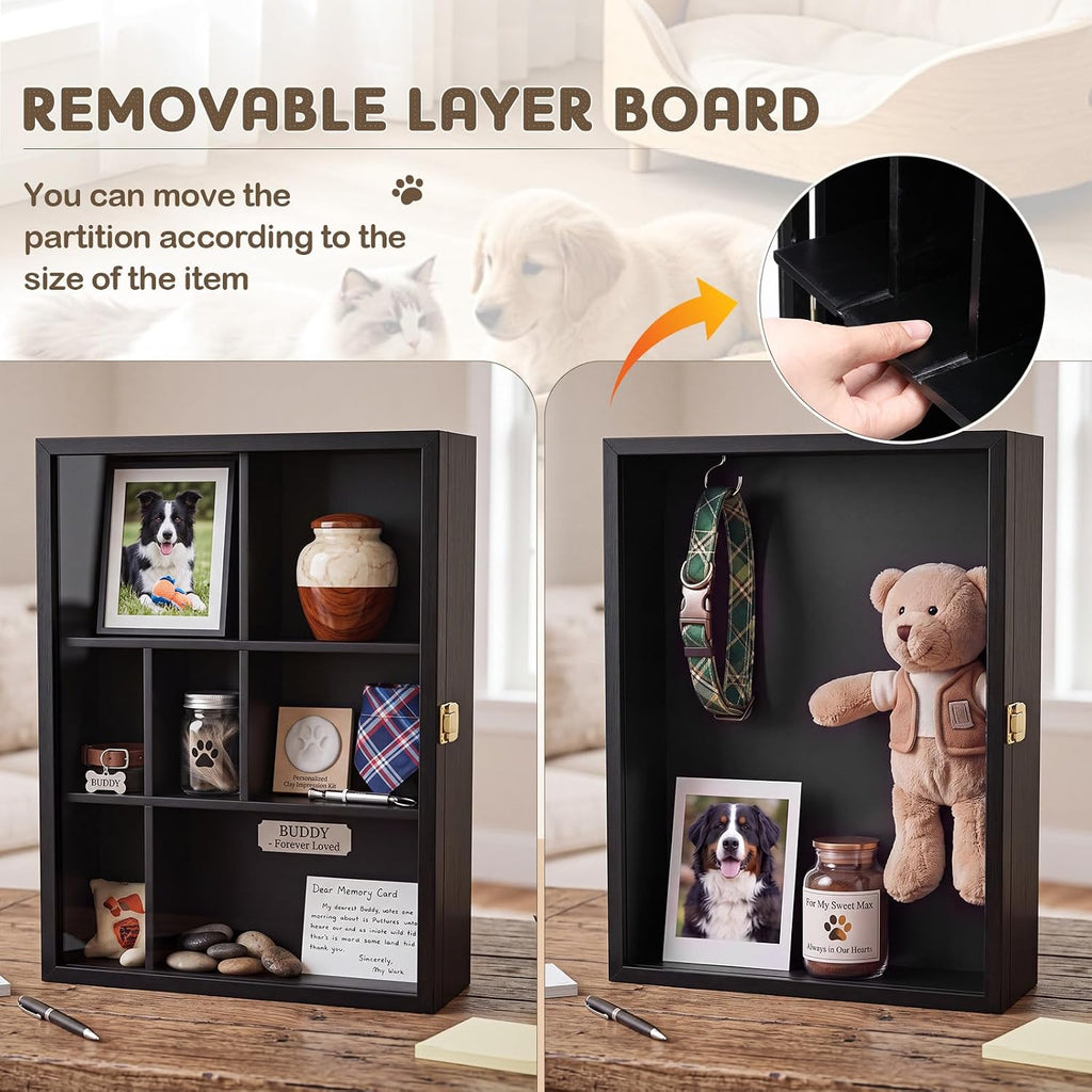 12" x 16" Solid Wood Pet Memorial Shadow Box with Adjustable Shelves