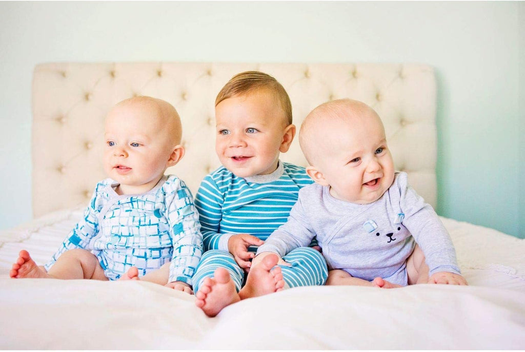 Boy Pack Long-Sleeve Kimono Bodysuit Set, Teal Stripes and Gray Heather Outfit for Newborn