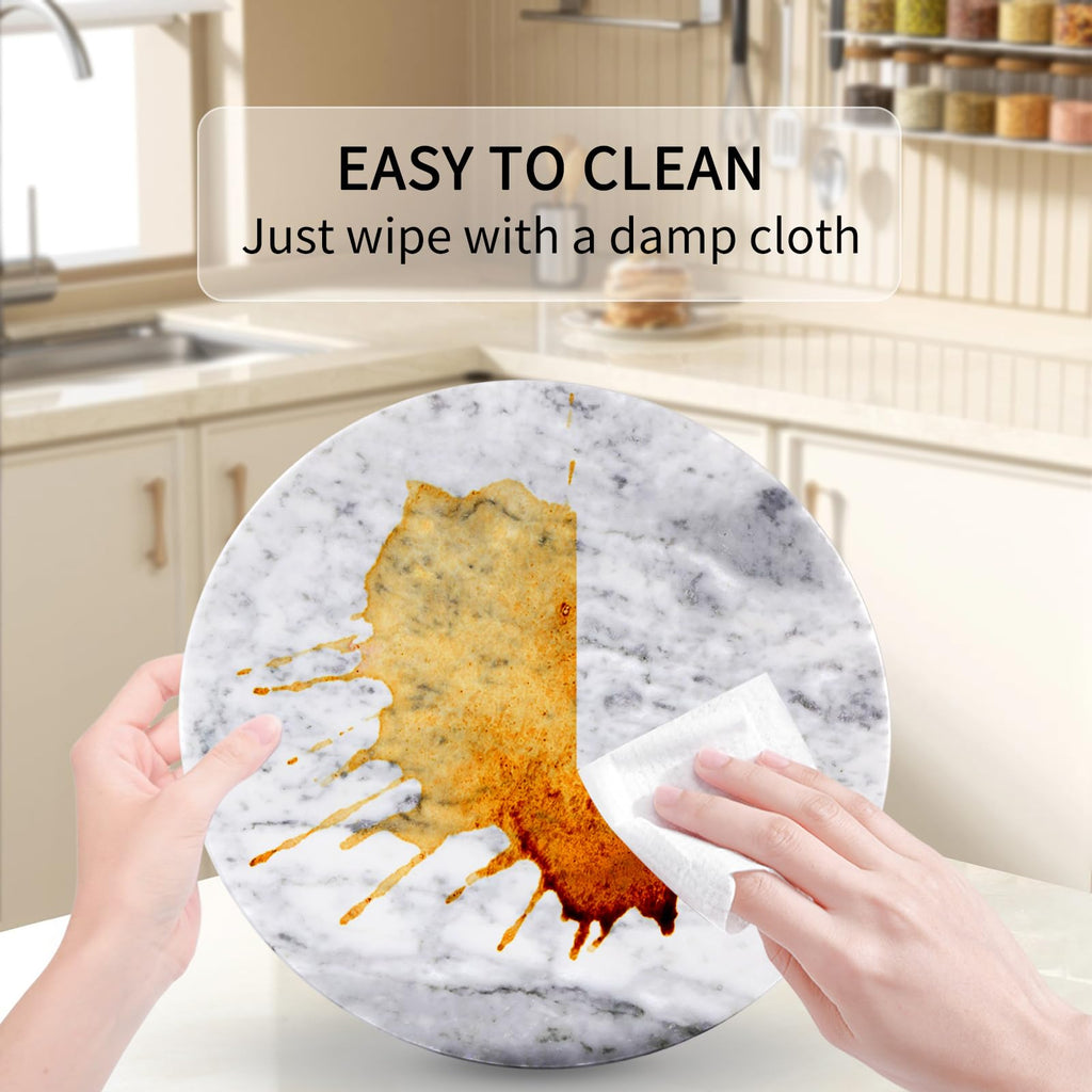 12" Mable Lazy Susan, 100% Natural Marble Round Tray with Silent Rotating, Kitchen Turntable Storage Turner Revolving