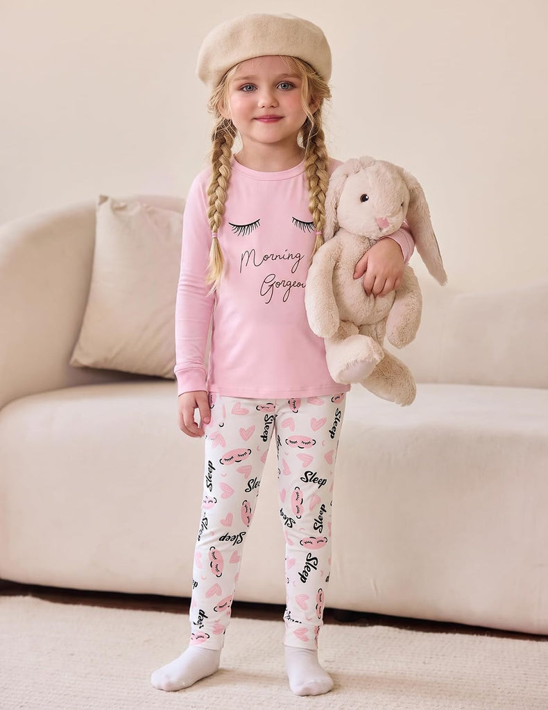 Girls Pajamas Long Sleeve Snug Fit Pjs Set Kids Cute Sleepwear