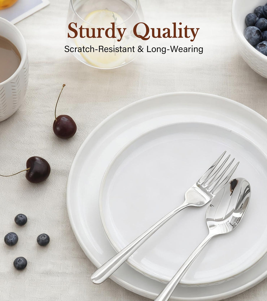 24 Piece Dinnerware Sets for 8 - Farmhouse Style Stoneware Plates and Bowls Sets - Scratch Resistant & Dishwasher