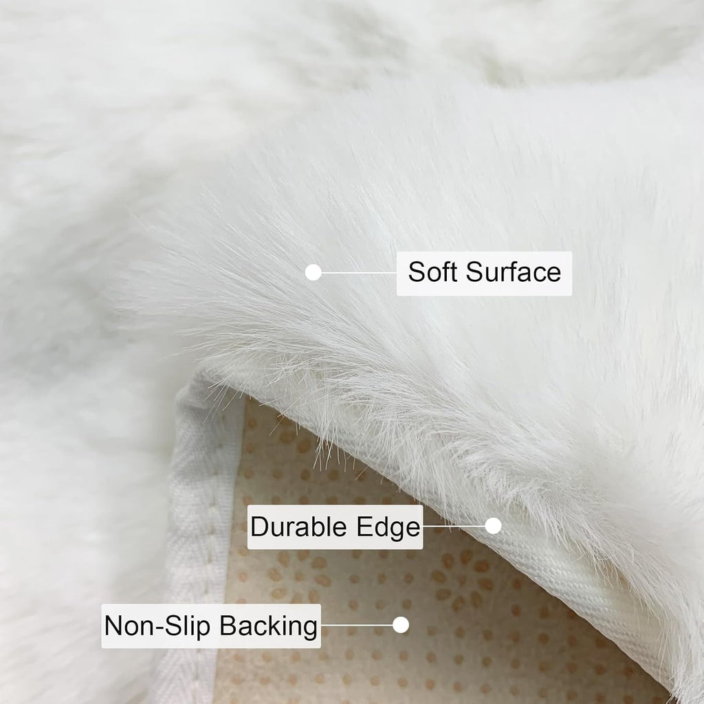 Faux Rabbit Fur Rug 4FT, White Fluffy Soft Area Rug Round Fuzzy Carpet, Machine Washable Shaggy Nursery Rug