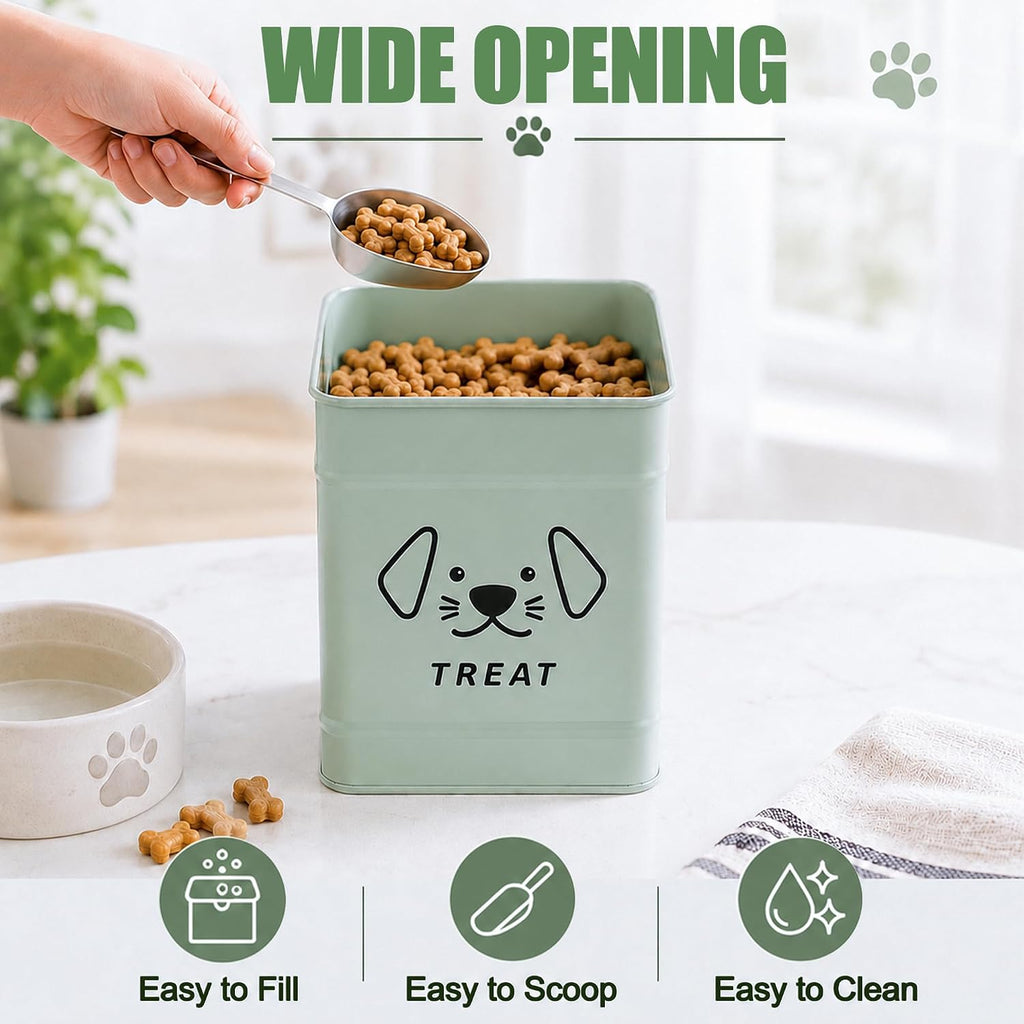 Dog Treat Container 6" W x 8" H Metal Storage Canister with Bamboo Lid