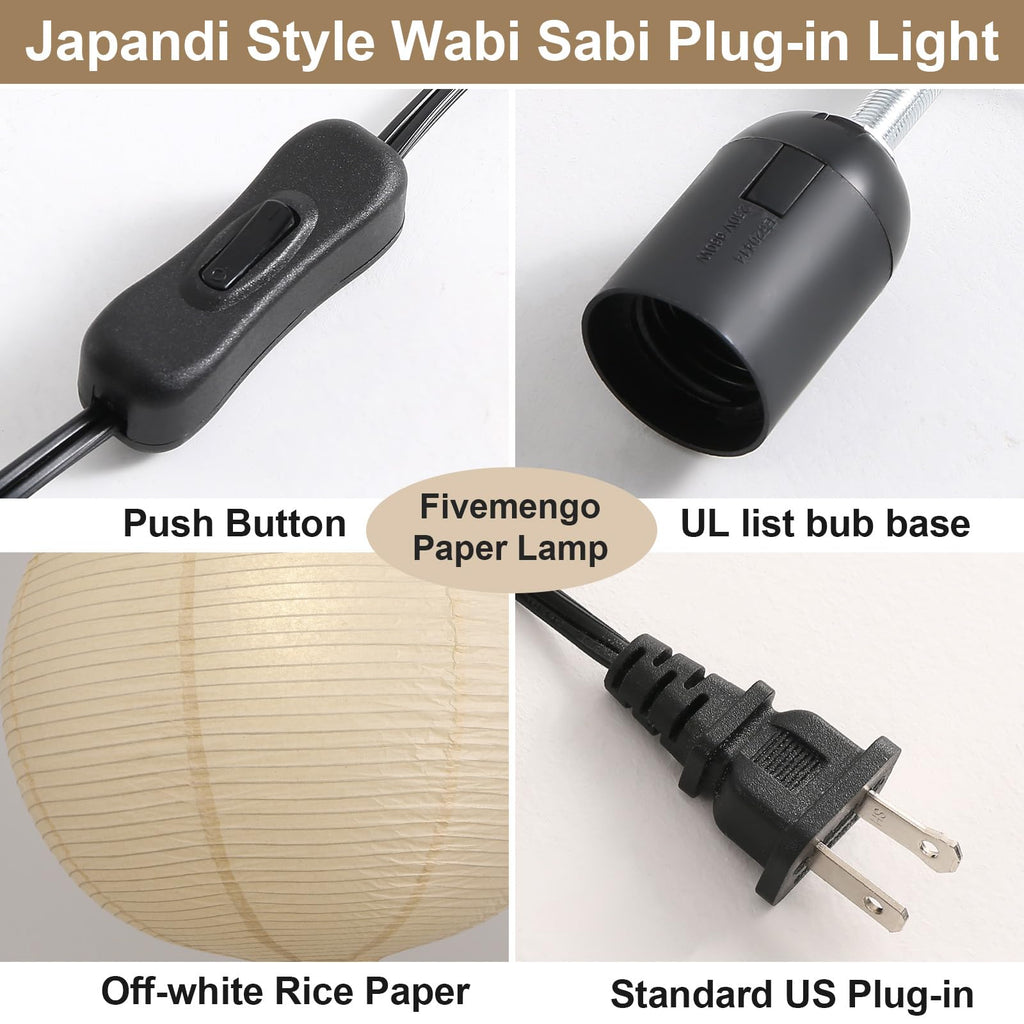 20in Paper Lanterns Plug in Hanging Lamp Off-White 19.7FT Cord