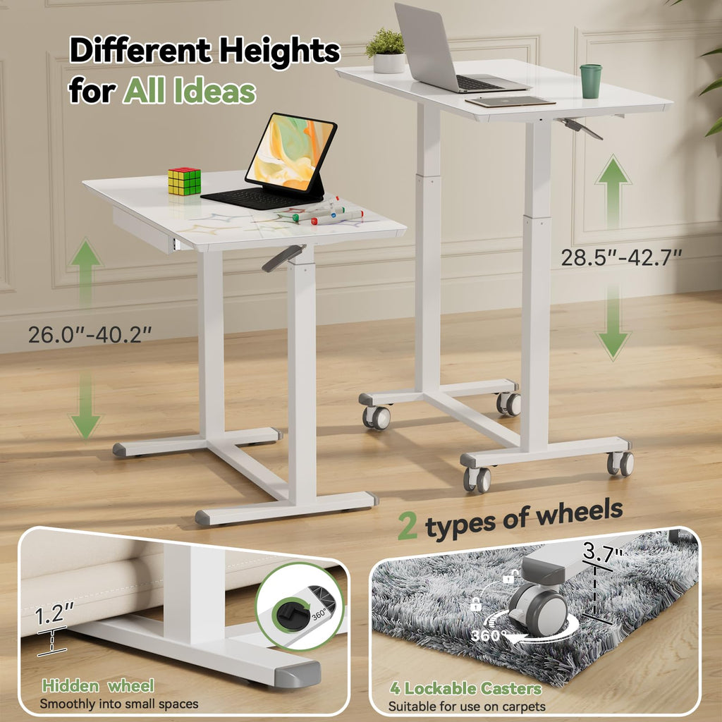 35inch Glass Standing Desk, Height Adjustable with Drawer