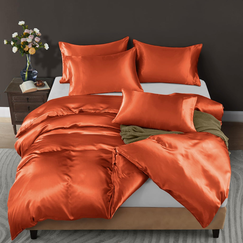 3-Sided Zipper Closure Duvet Cover Set 100% Mulberry Silk, 19 Momme Luxury Bedding- 1 Pieces Duvet Cover Set, Easy On