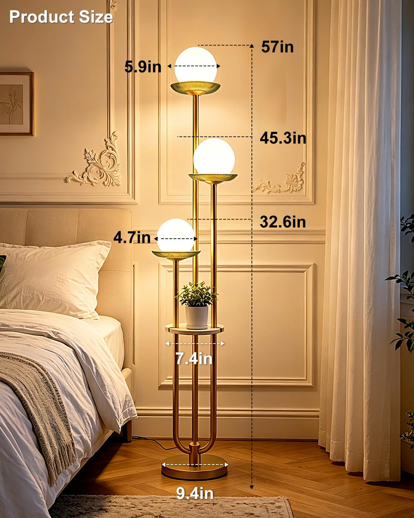 Floor Lamp Dimmable with Green Glass Tray Gold Floor Lamp
