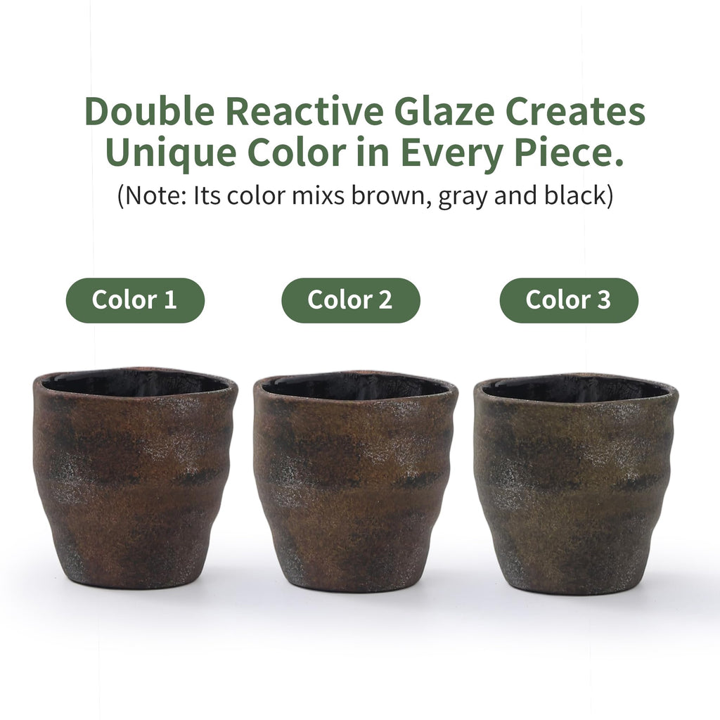 6 Inch Ceramic Planter Set of 2 with Drainage Hole and Saucer for Plants, Indoor-Outdoor Large Irregular Succulent