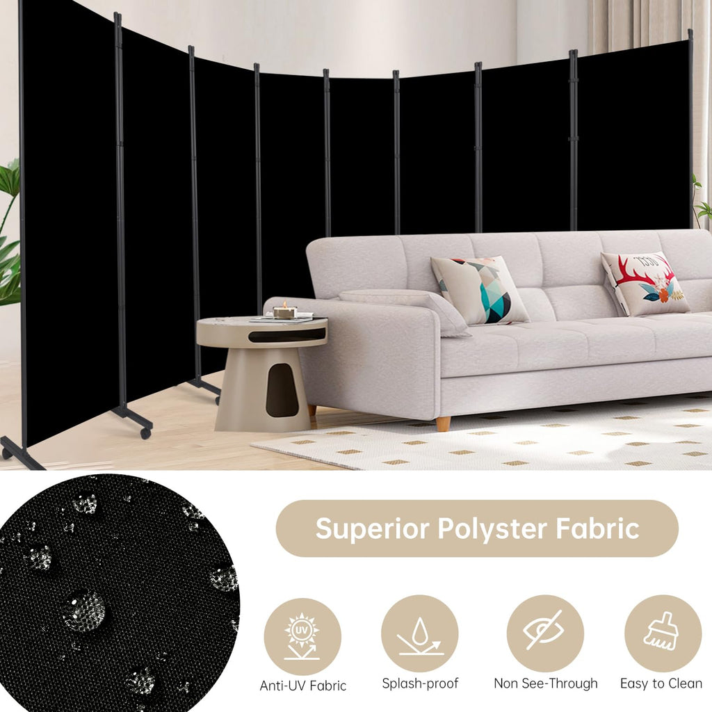 Room Divider Large 8 Panel Privacy Screen, Portable Room Partition on Wheels