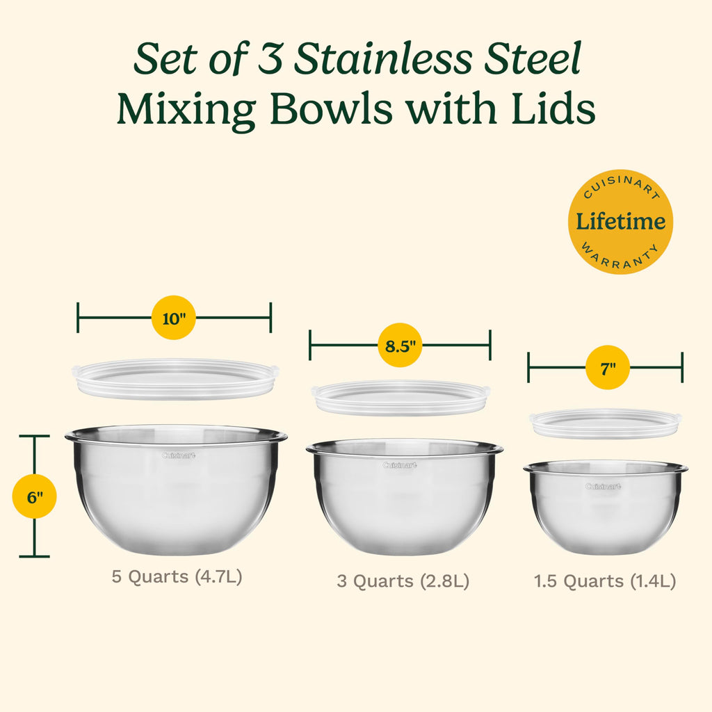 Mixing Bowl Set, Nesting Bowls, Stainless Steel, 3-Piece