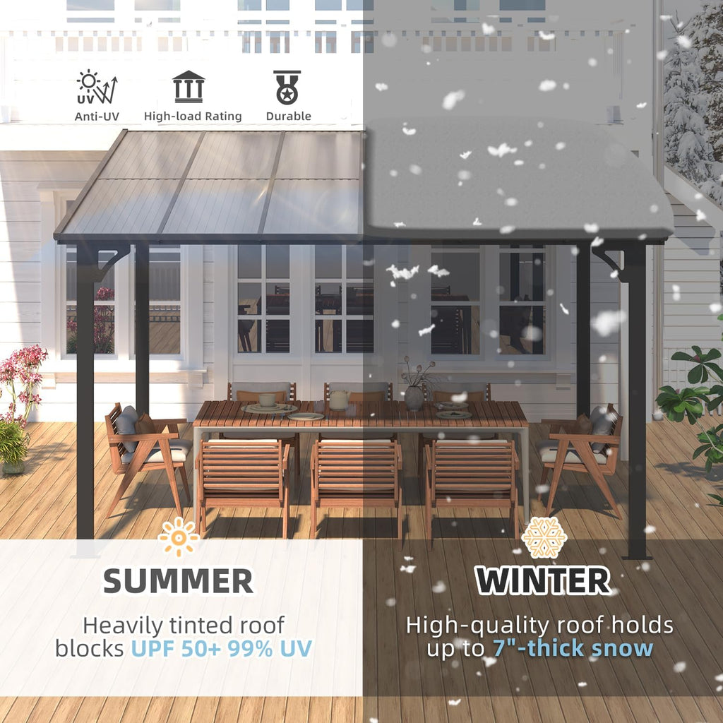 Wall Gazebo12' x 10', Hard Top Gazebos Pergola on Clearance, Outdoor Patio Lean to Gazebo Canopy Awnings and More