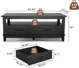 Farmhouse Coffee Table with Drawers, 47.2 in Center Table Rustic Coffee Tables Black Living Room Table