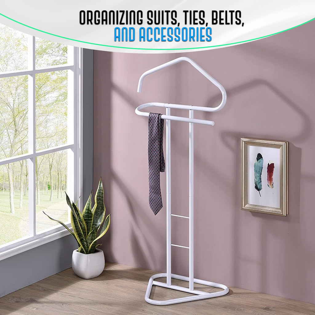 Kalblins Metal Clothing Wardrobe Suit Valet Rack Stand, White