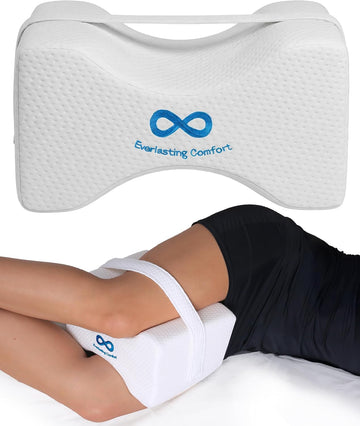 Memory Foam Knee Pillow for Side Sleepers - Sciatica Pain Relief Pillow, Removable Strap Support - Leg Pillows for