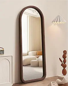Arched Full Length Mirror, Free Standing Floor Velvet Finish Frame Mirror for Leaning Or Hanging, Soft Touch Bedroom &