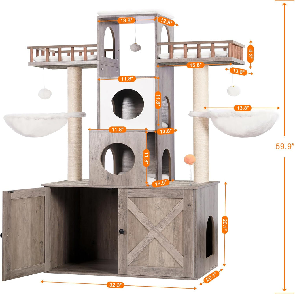 Cat Tree with Litter Box Enclosure for Indoor Big Cat