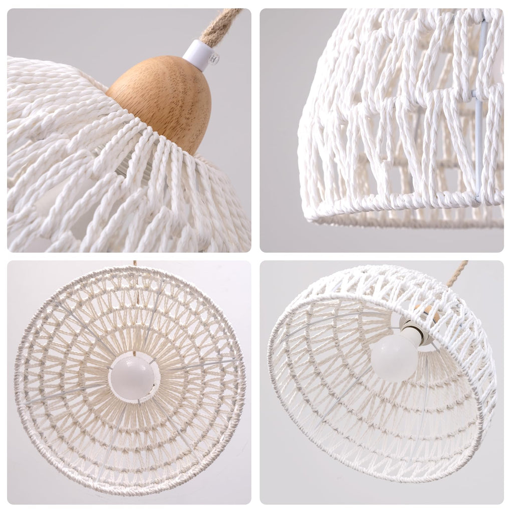 Plug in Pendant Light, Hanging Lamp with Plug in Cord, Hand Woven Rattan Lamp Shade, 15FT Hemp Rope Pendant Lamp Cord