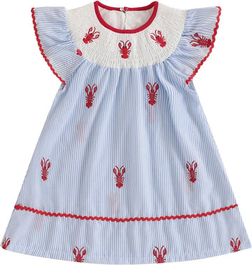 Toddler Baby Girl Crawfish Smocked Short Sleeve Dress Outfits