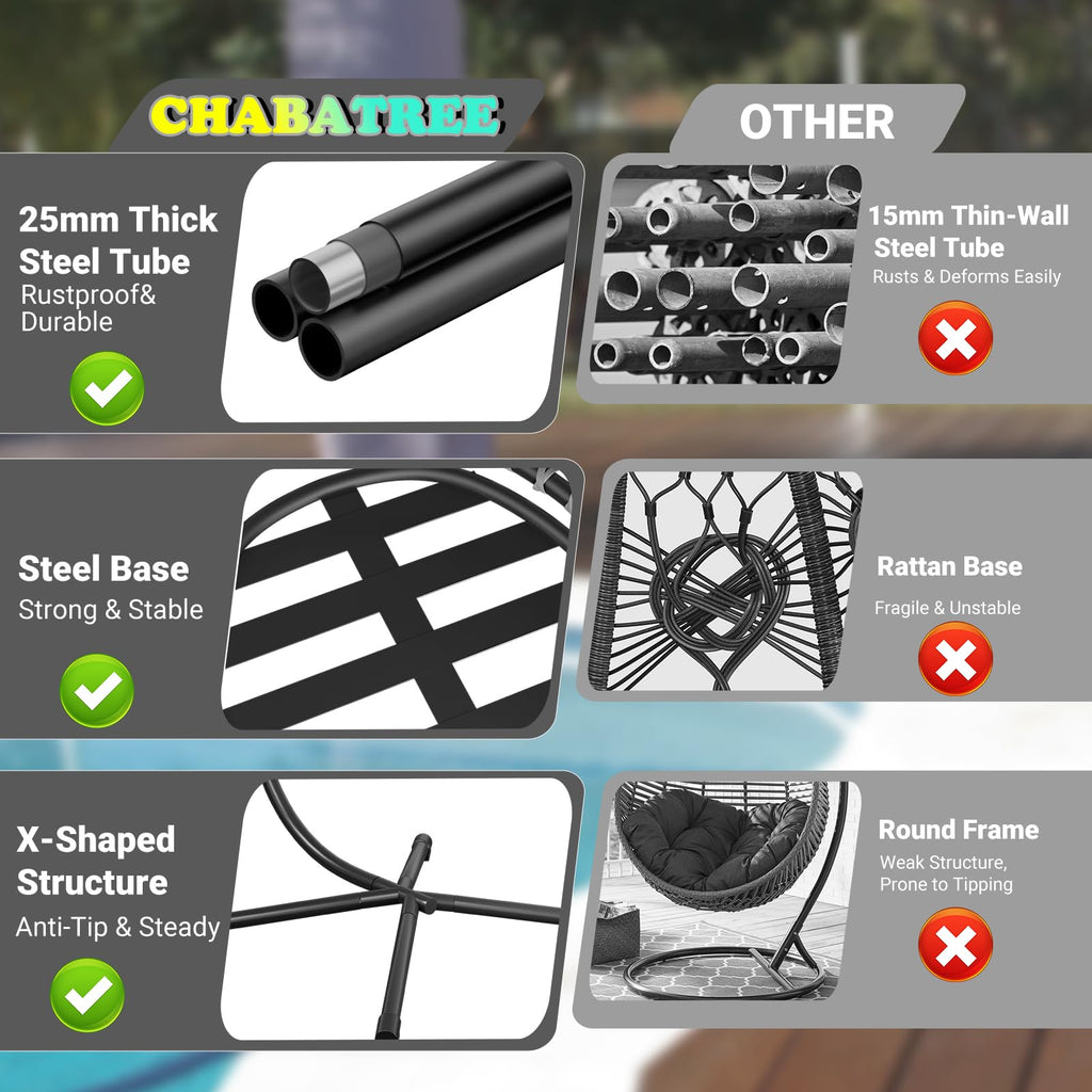 Egg Chair with Stand, Patio Rattan Wicker Hanging Swing Egg Chair Hammock Chair Porch Garden, Thickened Aluminum Alloy