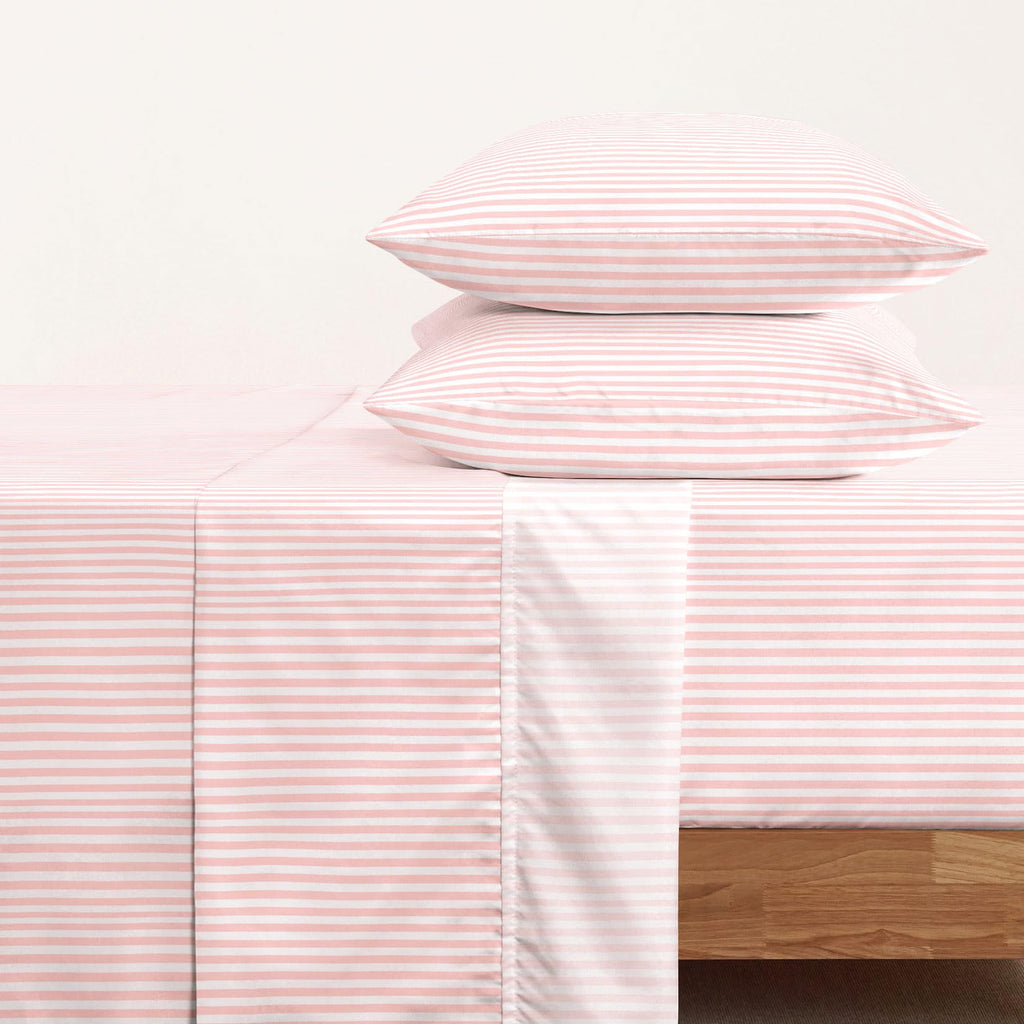 Striped Bed Sheets, 4-Piece Sheet Set, Ticking Vertical Pin Stripe Modern Farmhouse Pattern Printed Bedding, Deep