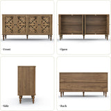 63" Retro Arc Carved Sideboard Buffet Cabinet, 4 Craft Doors Wooden Accent Credenza for Living Room, Dining Room