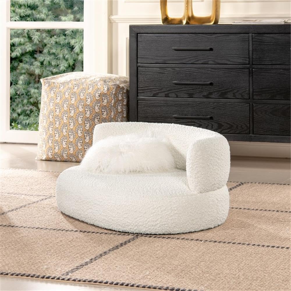 Shep 36" Curved Medium Size Dog Sofa Bed, Ivory White Boucle