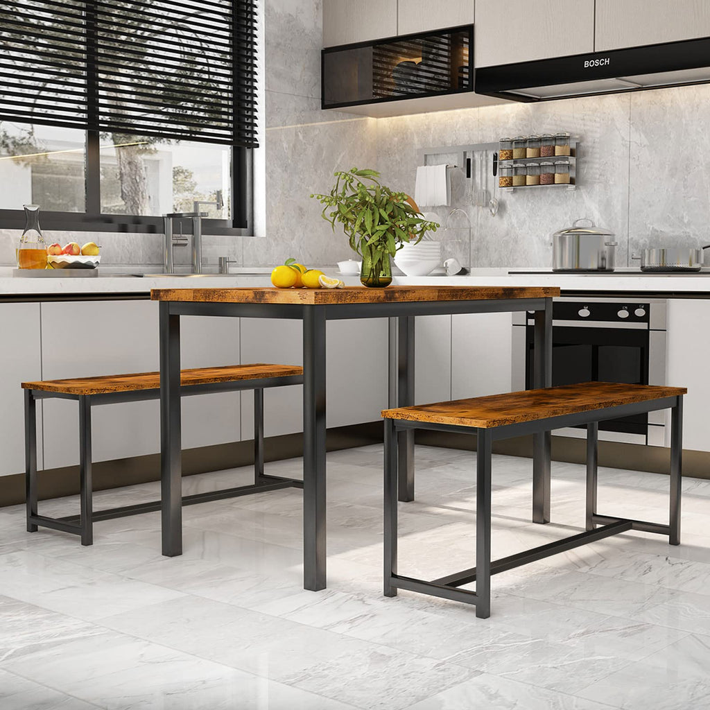 47" Dining Table Set with Bench, Breakfast Kitchen Table Set of 4, Sturdy Structure Space-Saving Dinette, Breakfast