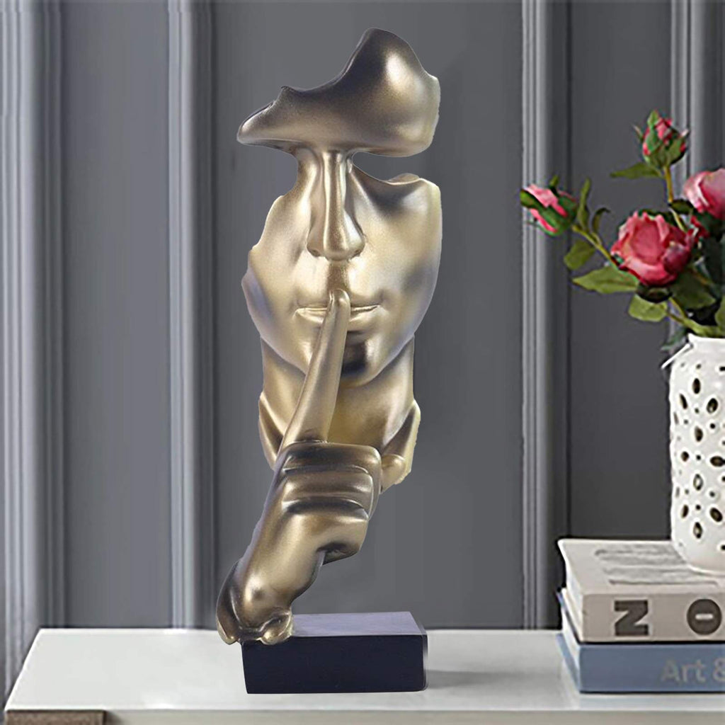 Thinker Statue, Silence is Gold Abstract Art Figurine(Gold)