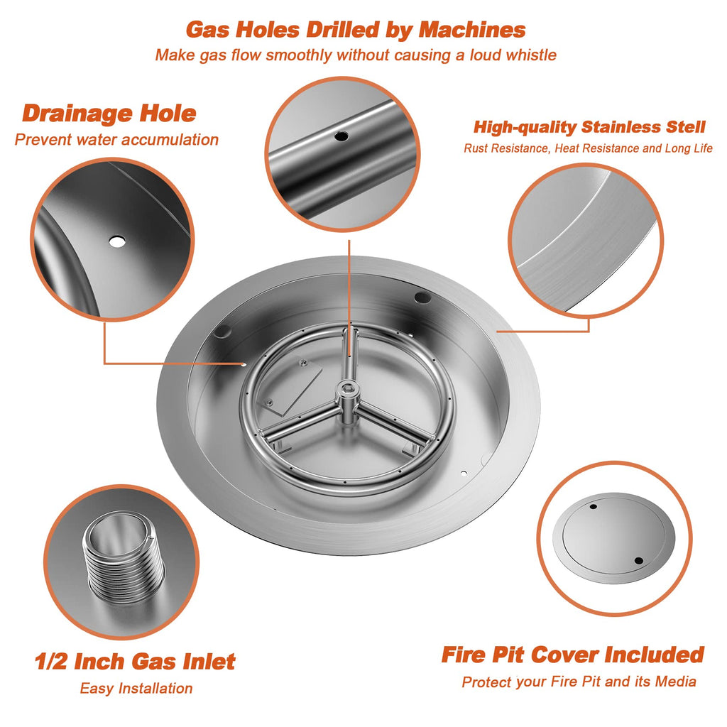 13 Inch Stainless Steel Drop in Fire Pit Pan with Burner Ring