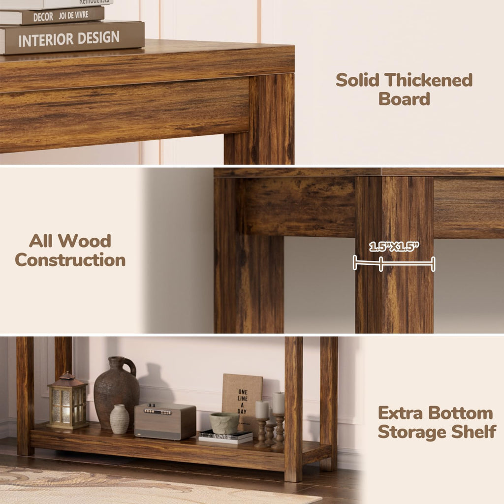 47" Farmhouse Wood Entryway Table Narrow Console Table with Storage Behind Couch Sofa Table with Shelves Entry Way