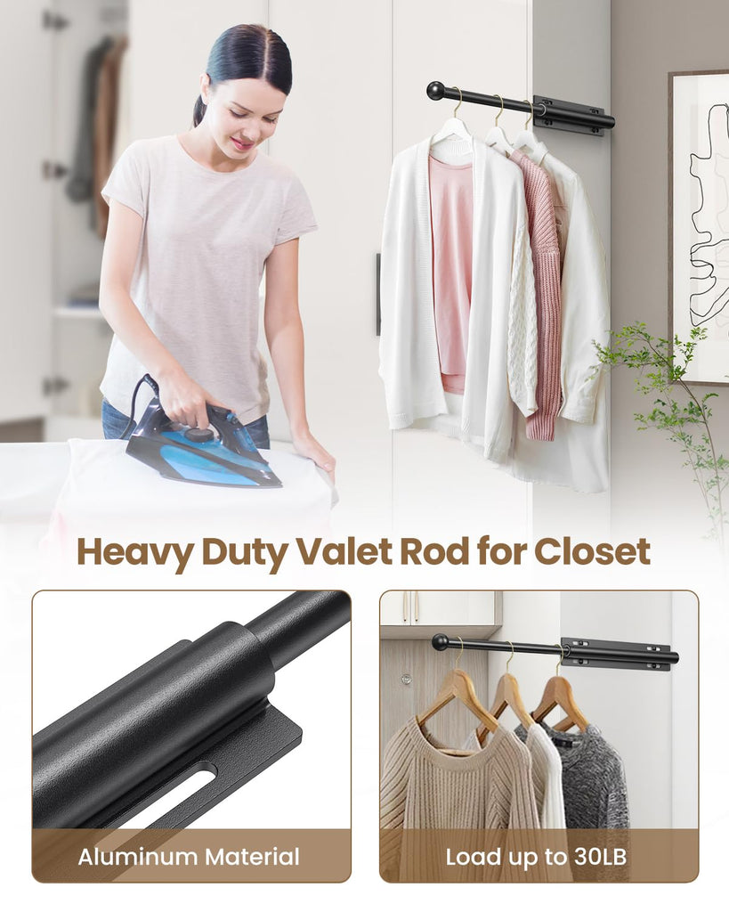 12" Valet Rod for Closet Pull Out, 2-Pack, Matte Black