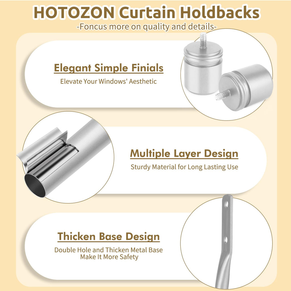 Curtain Holdbacks 2 Pack for Windows, Silver(1 Pair/2 Pack), Small