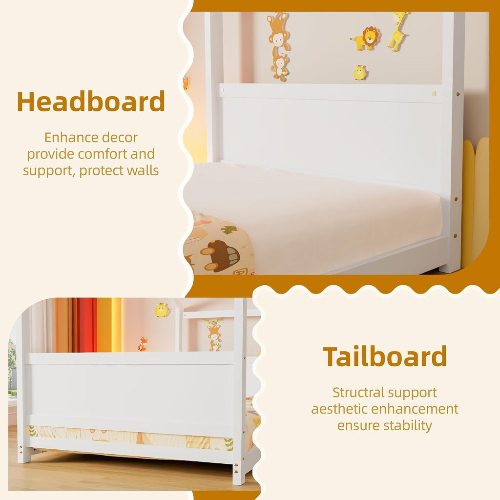 Montessori Floor Bed Frame, Solid Wood Kids House Bed Without Rails, Open Concept Toddler House Bed with