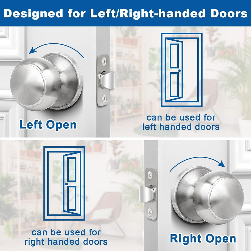 Brushed Nickel Door Knob, 10 Pack Round Keyless Doorknobs Interior Lockset