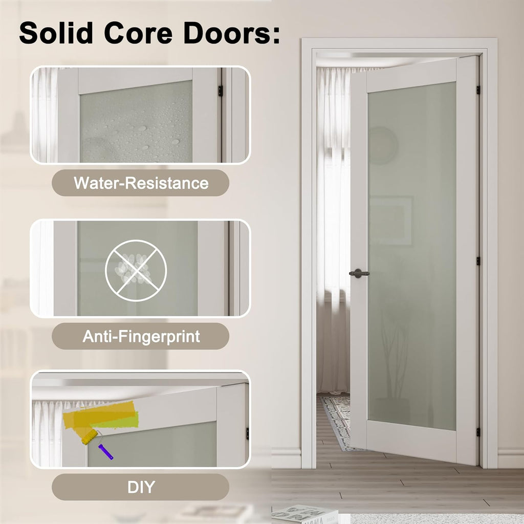 32" x 80" Prehung Door 5-Lite Tempered Frosted Glass Slab Doors with Jamb Kit, Solid Core MDF Interior Door for