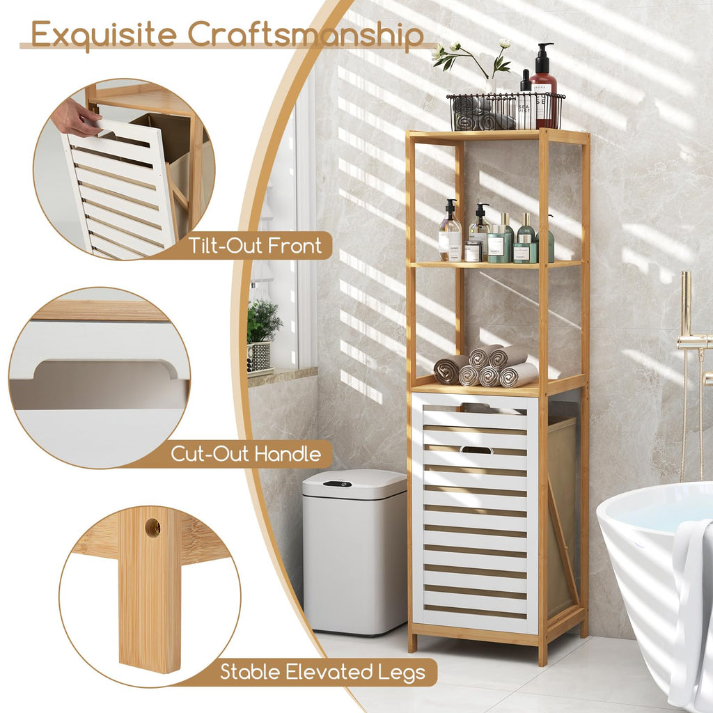 Tilt Out Laundry Hamper - Laundry Hamper Cabinet with 3 Tier Storage Shelves, Removable Laundry Basket, 51" Tall