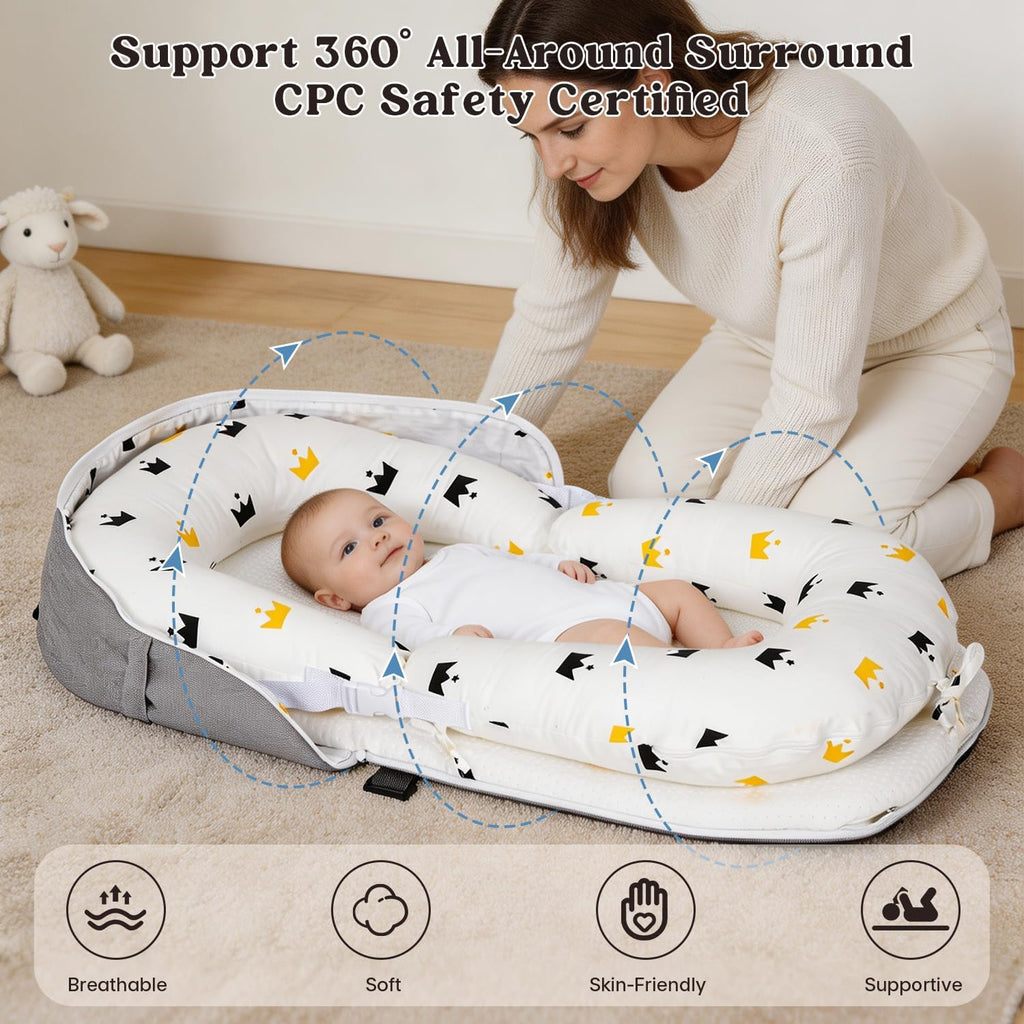 In-1 Baby Lounger for Newborns 0-24 Months, Portable & Foldable