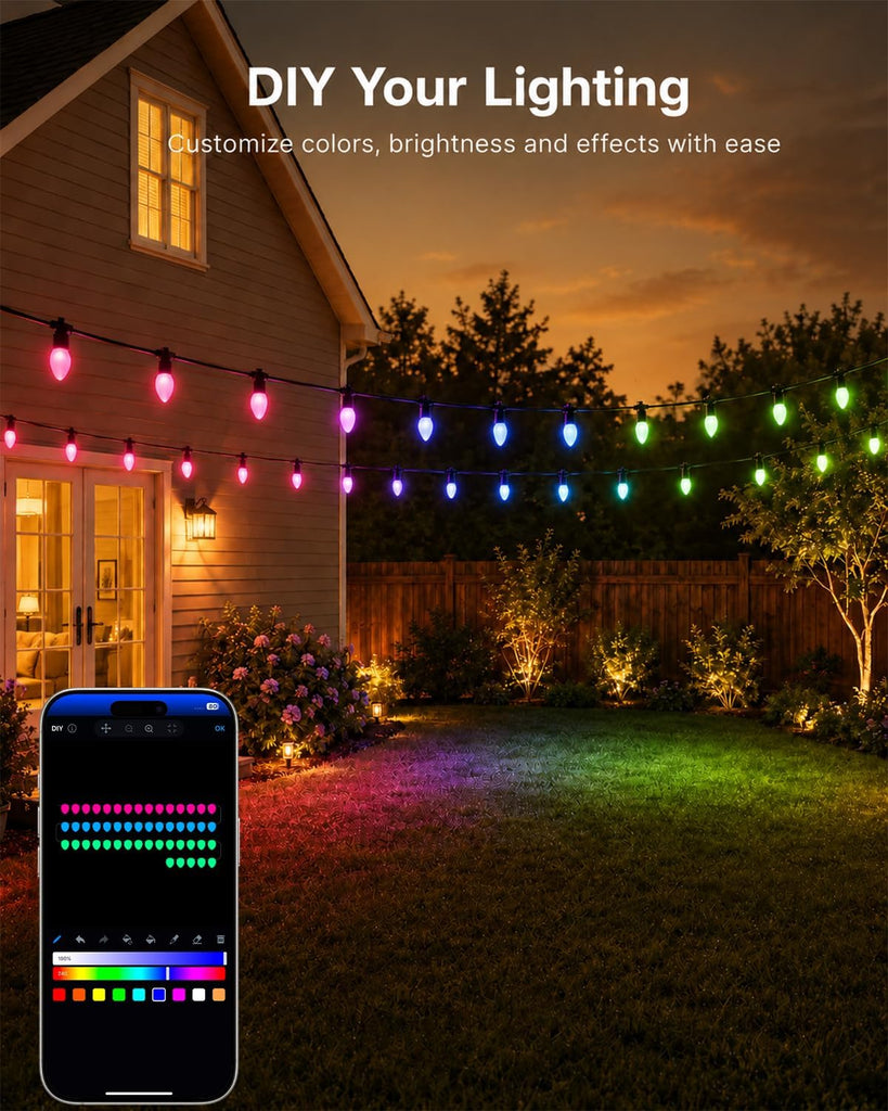 99FT 100LED Smart C9 Christmas Lights Outdoor Vintage Christmas Lights