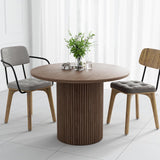 Round Dining Table, 41.7" Modern Wood Kitchen Table for 4, Pedestal Circle Dining Tables, Fluted Dining Table for