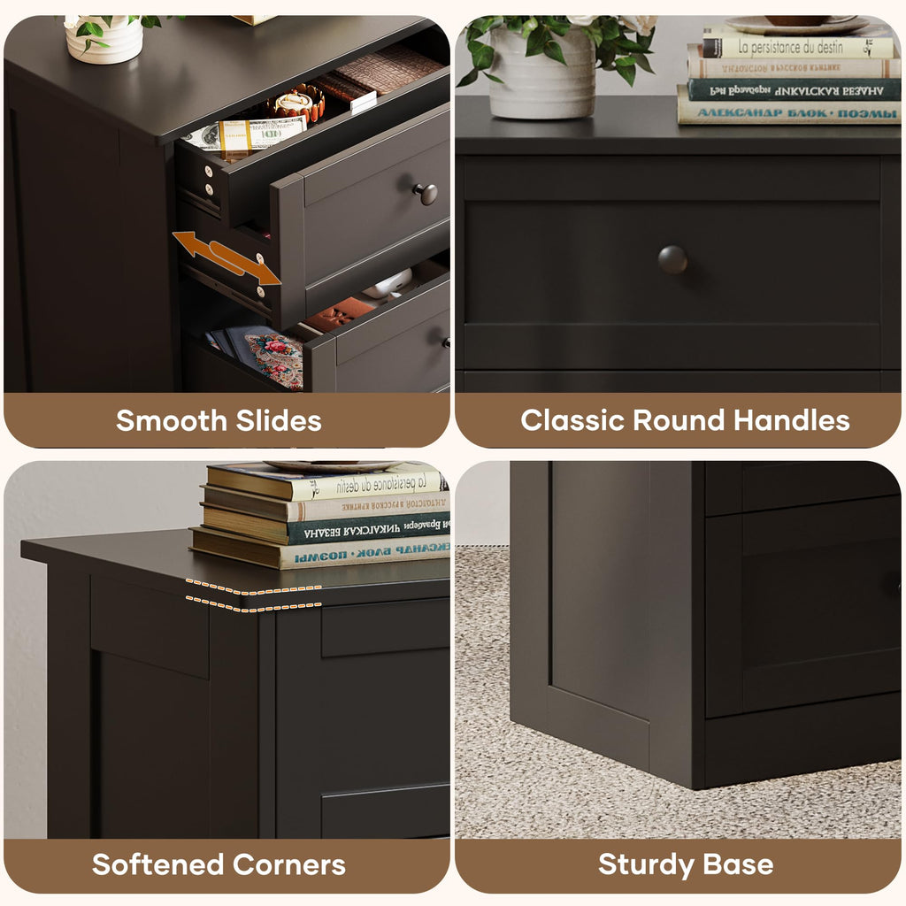 Dresser Set of 2, Black Modern 19'' Wide Wood Chest of Drawers with Hidden Drawer, Storage Organizer with Smooth